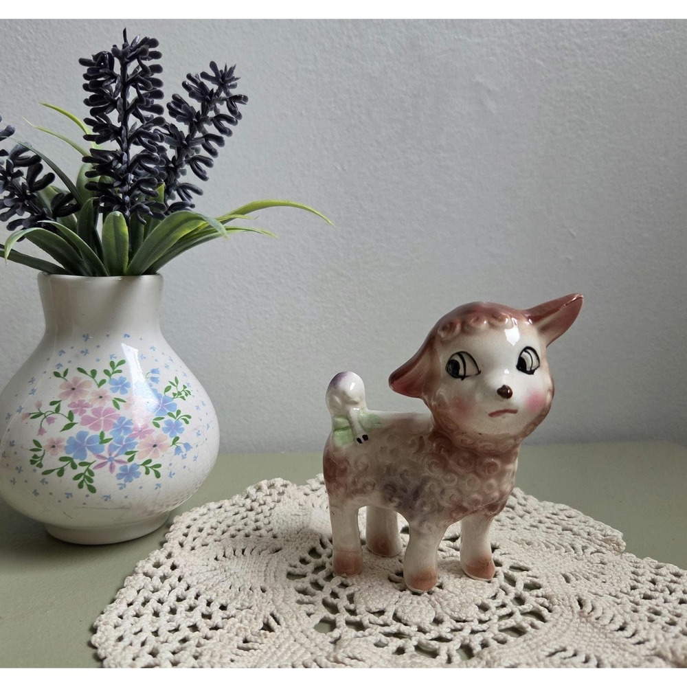 Vintage Japan Ceramic Lamb Figurine Pastel Kitsch Nursery Decor